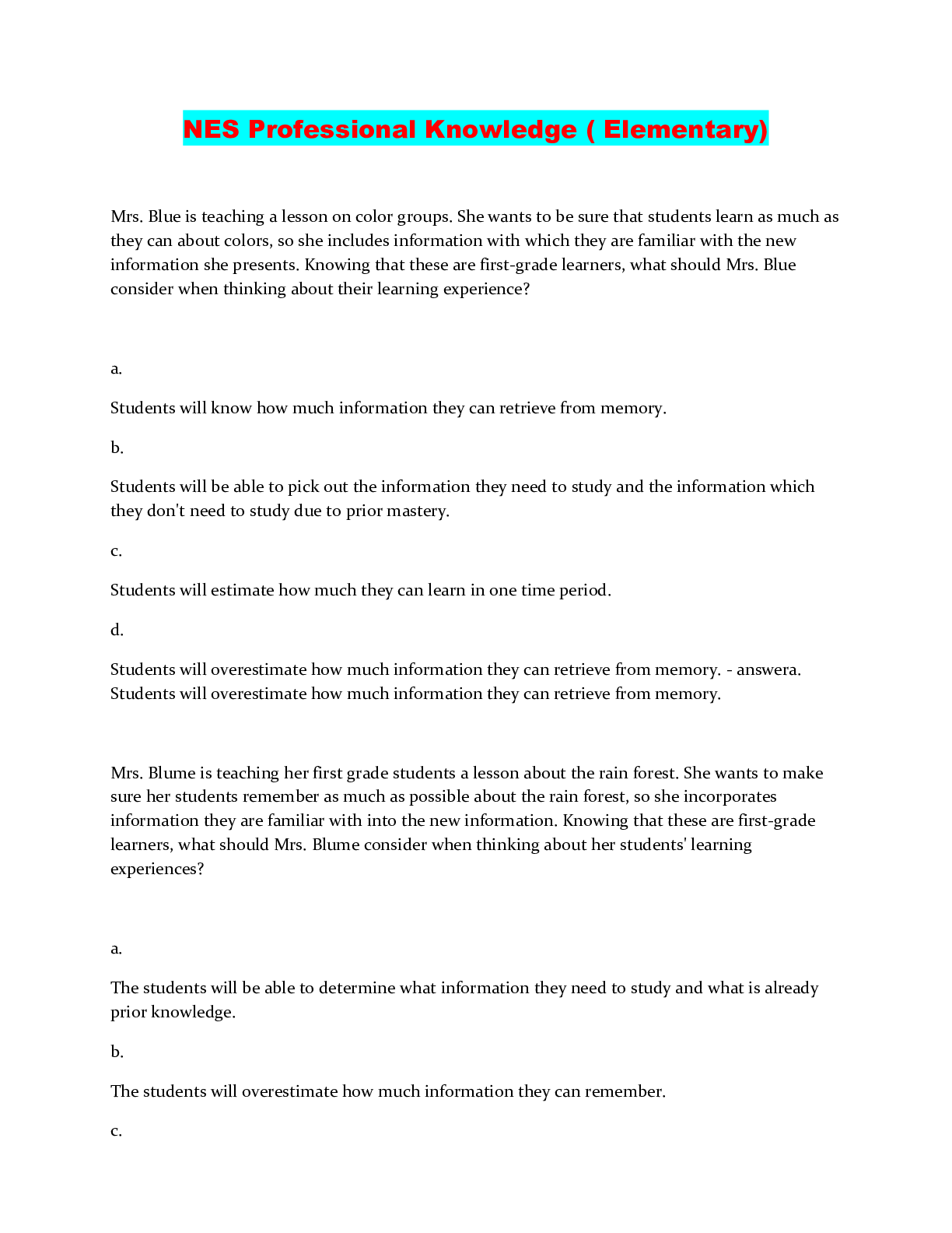 Preview of NES Professional Knowledge ( Elementary)